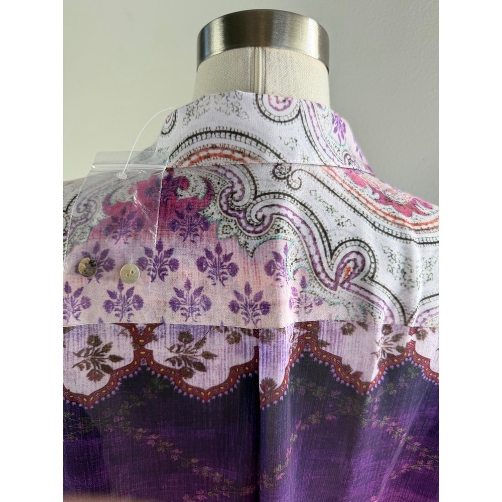 NEW Susan Graver Womens Medium Pink Purple Paisley Button Up Shirt Blouse - Picture 9 of 9